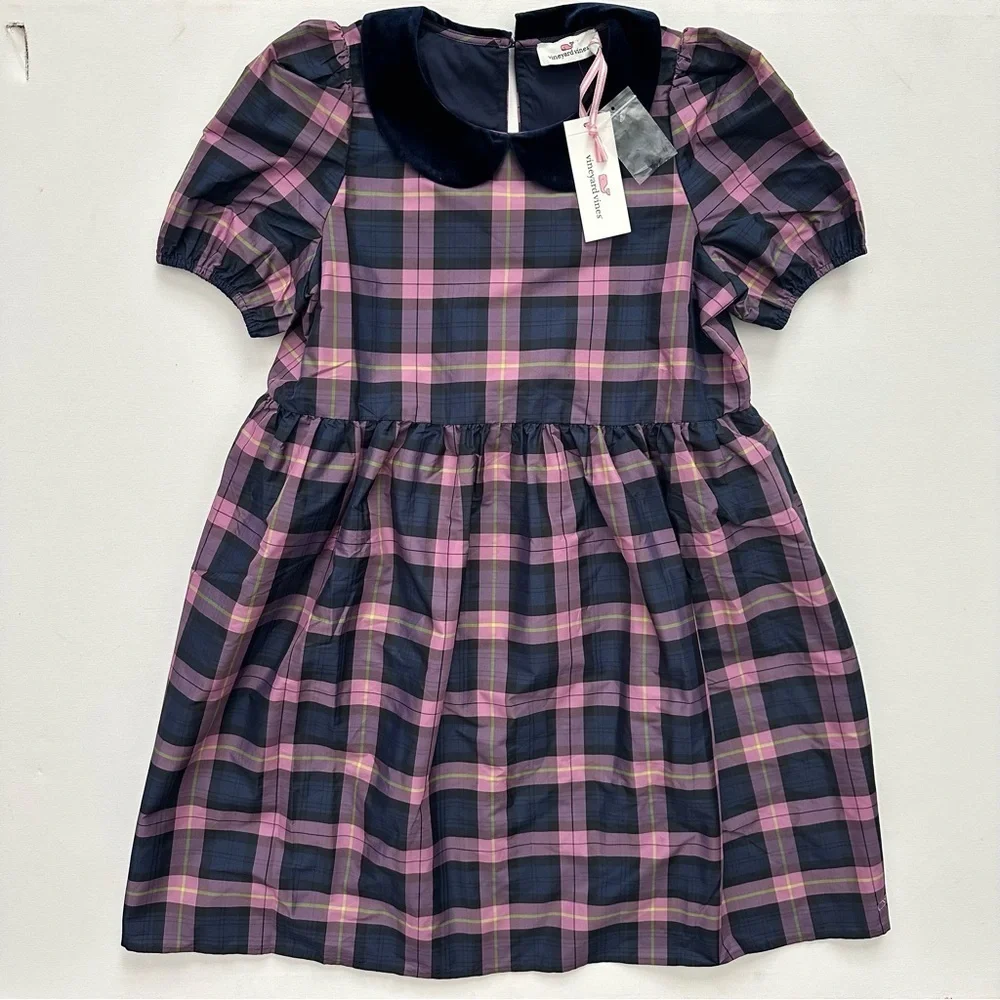 Vineyard Vines Girls' Collared Taffeta Holiday Dress Size M